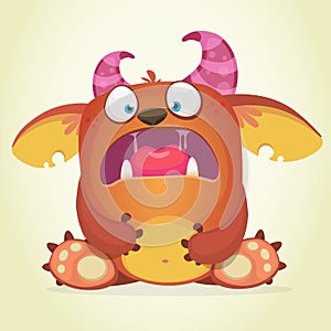 Scared cartoon monster. Vector troll character illustration
