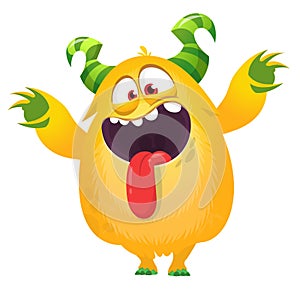 Scared cartoon monster waving. Vector cute monster mascot illustration for Halloween