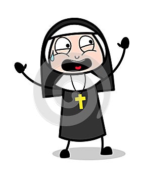 Scared - Cartoon Nun Lady Vector Illustration