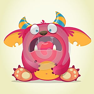 Scared cartoon pink monster. Vector character illustration. Gremlin or troll character.