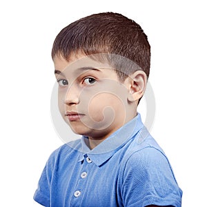 A scared child a boy in isolate