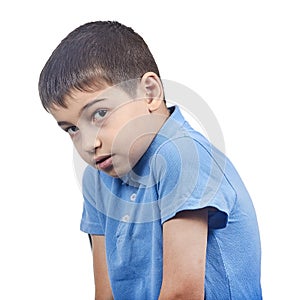 A scared child a boy in isolate