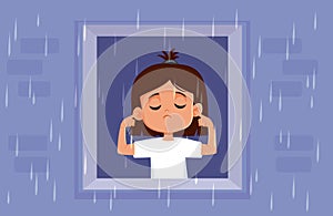 Scared Child Covering her Ears When Thunder Strikes Vector Illustration