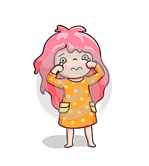 Scared crying girl. Cute cartoon character for emoji, sticker, pin, patch, badge. Vector illustration.
