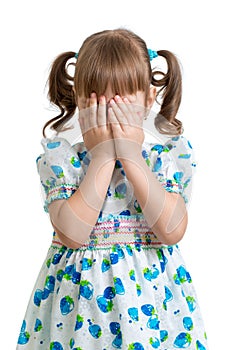 Scared or crying or playing bo-peep kid hiding face