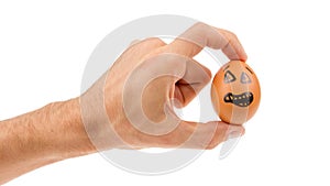 Scared egg, waiting to be grabbed by a hand