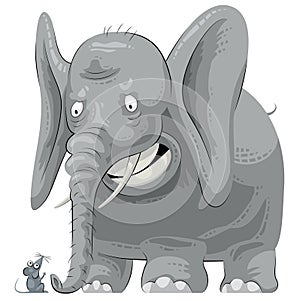 Scared elephant seeing mouse