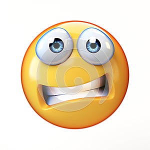 Scared emoji isolated on white background, emoticon in fear 3d rendering
