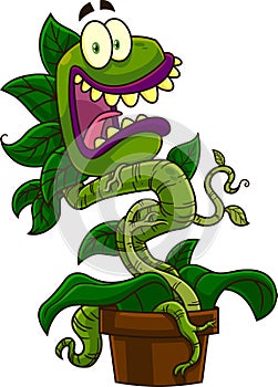 Scared Evil Carnivorous Plant Cartoon Character