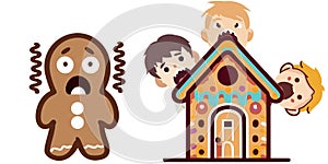 Scared fearful gingerbread man ravenous children vector graphics photo