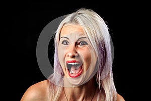 Scared female face expression, screaming girl