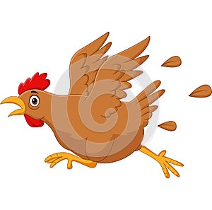 Scared funny cartoon chicken running