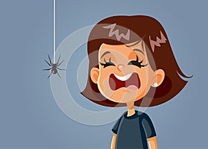 Scared Girl Being Afraid of a Spider Vector Cartoon