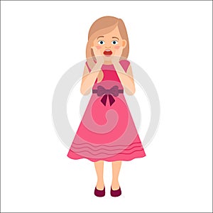 Scared girl in pink dress