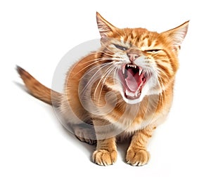 scared hissing cat full body, isolated background