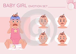 Scared little baby semi flat color character emotions set