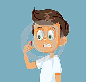Scared Little Boy Checking His Bloody Injury Vector Cartoon Illustration