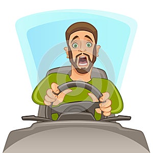 Scared man driving