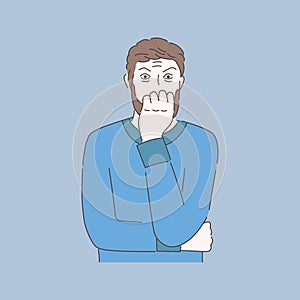 Scared man illustration. Terrified, frightened man. Mental disorder, emotional troubles concept.