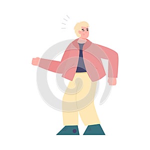 Scared man looks around in apprehension, flat cartoon vector illustration.