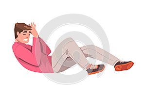 Scared Man Lying on the Floor Dodging Suffering from Abuse and Bullying Vector Illustration