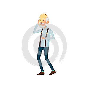 scared old man looking at falling tree in garden cartoon vector