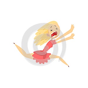 Scared and panicked girl running and shouting, emotional young woman afraid of something vector Illustration on a white