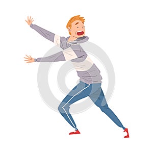 Scared and Panicked Running Man, Anxiety or Panic Attack, Stressed or Depressed Nervous Person Vector Illustration