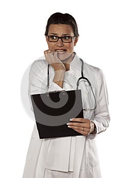 Scared woman doctor