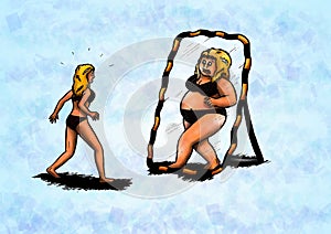 Scared Woman Mirror Slim Obese (2008)