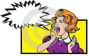 Scared woman - retro clip art Illustration with speech bubble