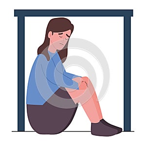 scared woman suffering claustrophobia illustration