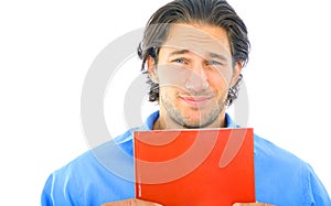 Scared Young Caucasian Male Holding Book