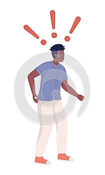 Scared young man sweating from fear semi flat color vector character