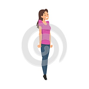 Scared Young Woman with Fear Expression, Emotional Frightened Girl Character Afraid of Something Vector Illustration