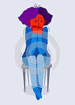 Scared young woman feeling uncomfortable vector illustration, phobia paranoia anxiety or other psychical and psychological photo