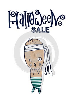 Scared of zombies. Halloween discount. Happy Halloween Text Banner. Sale. Greeting cards with handwritten lettering and