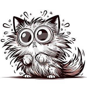 Scaredy cat graphic illustration on white background