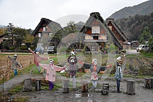 Scarescrows in the historic village of  Shirakawa-go