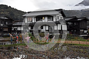 Scarescrows in the historic village of  Shirakawa-go