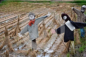 Scarescrows in the historic village of  Shirakawa-go