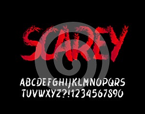 Scarey alphabet font. Messy brush stroke letters and numbers. photo