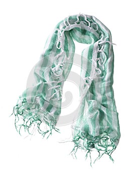scarf striped green and white color for women isolated on white background photo