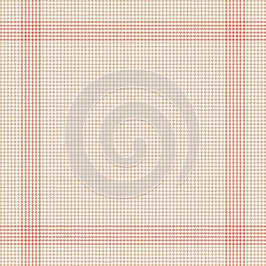 Scarf design with houndstooth check in beige, white, coral pink. Simple dog tooth square background vector for scarf, bandana.