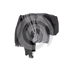 Scarf Isolated, Warm Gray Neckerchief, Autumn Shawl, Single Wool Scarf on White Background