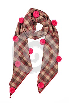 A scarf is woolen from fabric in a cell with pink buboes photo