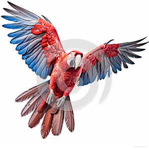 scarlet macaw in flight isolated on white