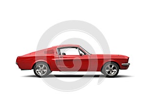 Scarlet red American vintage muscle car - side view