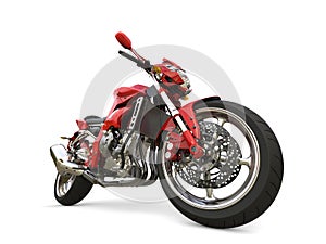 Scarlet red modern sports motorcycle - epic closeup