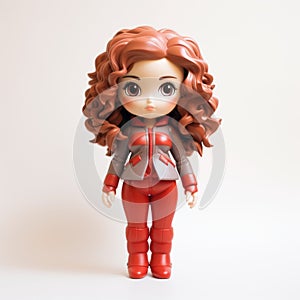 Scarlett: A Detailed Vinyl Toy With Red Hair On A White Background